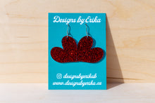 Load image into Gallery viewer, Glittery Red Heart Earrings