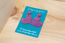 Load image into Gallery viewer, Glittery Pink Heart Earrings
