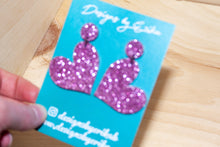 Load image into Gallery viewer, Glittery Pink Heart Earrings