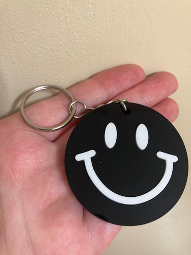 Black Smiley Face Keychain